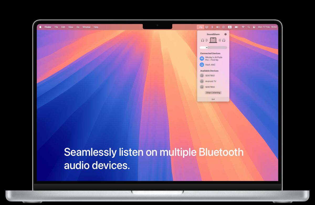 SoundShare app interface showing audio sharing on macOS